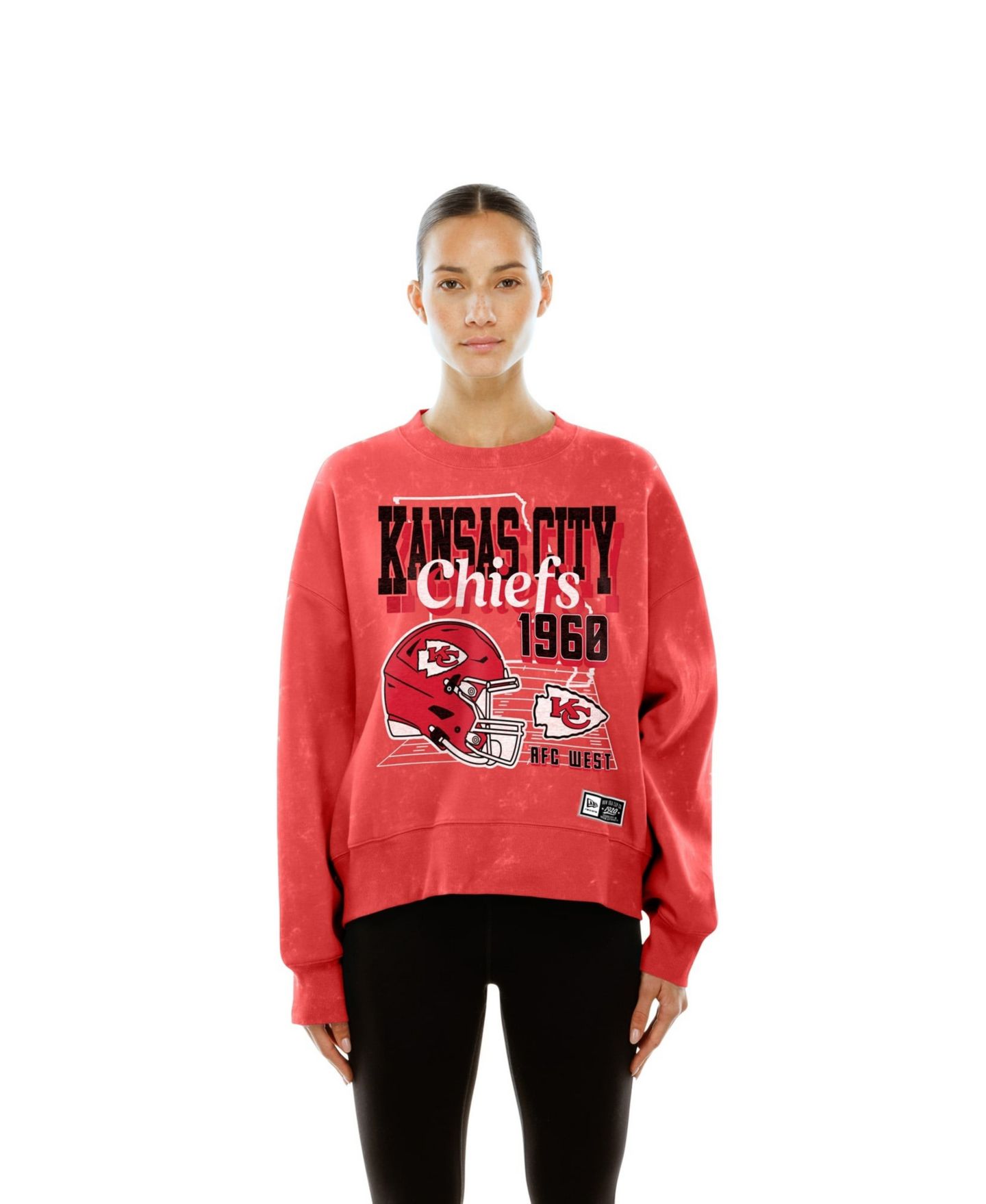 Женская толстовка New Era Red Kansas City Chiefs Throwback Mineral Wash Boxy Fleece Crewneck — фото 8