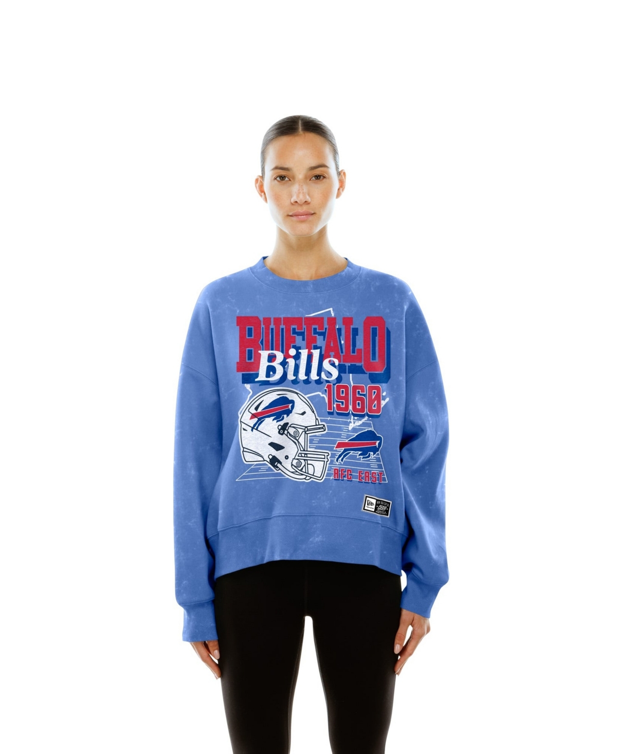 New Era Women's Royal Buffalo Bills Throwback Mineral Wash Boxy Fleece Crewneck Sweatshirt - Royal