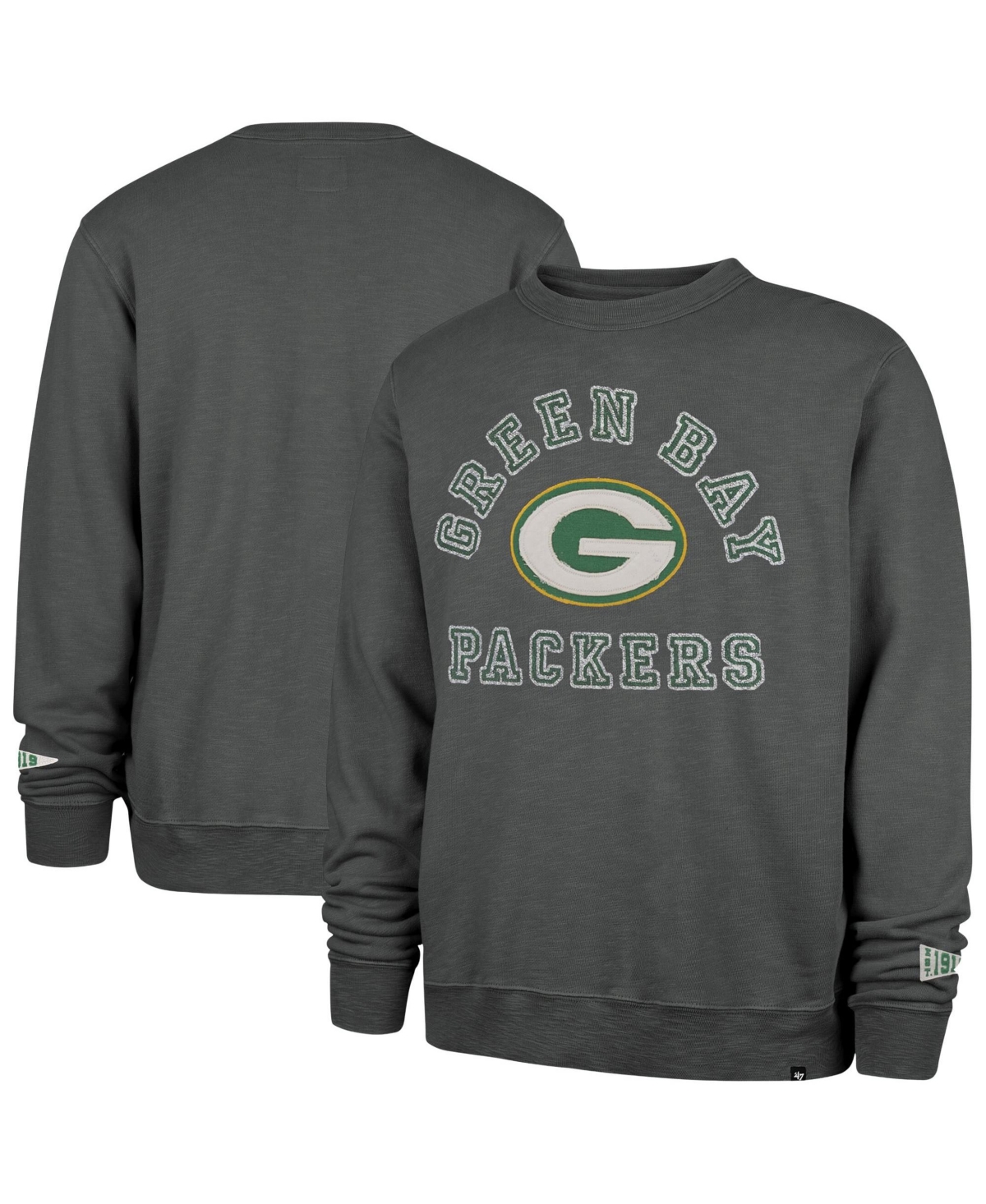 '47 Brand Men's Charcoal Green Bay Packers Calderwood Well Worn French Terry Sweatshirt - Charcoal