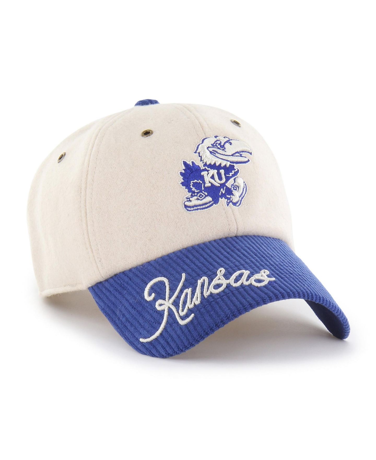 Женская кепка '47 Brand Cream/Royal Kansas Jayhawks Rope Script Clean Up Adjustable Hat — фото 1