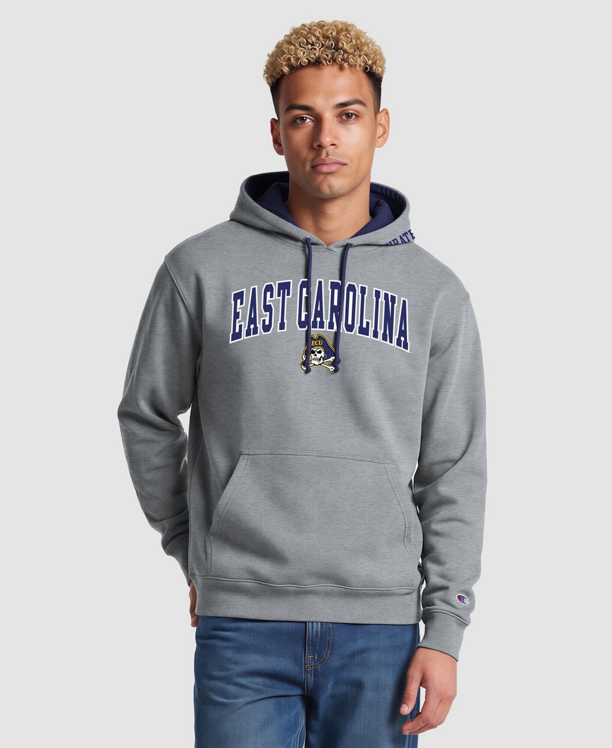 Champion Men's Heather Gray/Purple Ecu Pirates Contrast Hoodie - Heather Gray, Purple