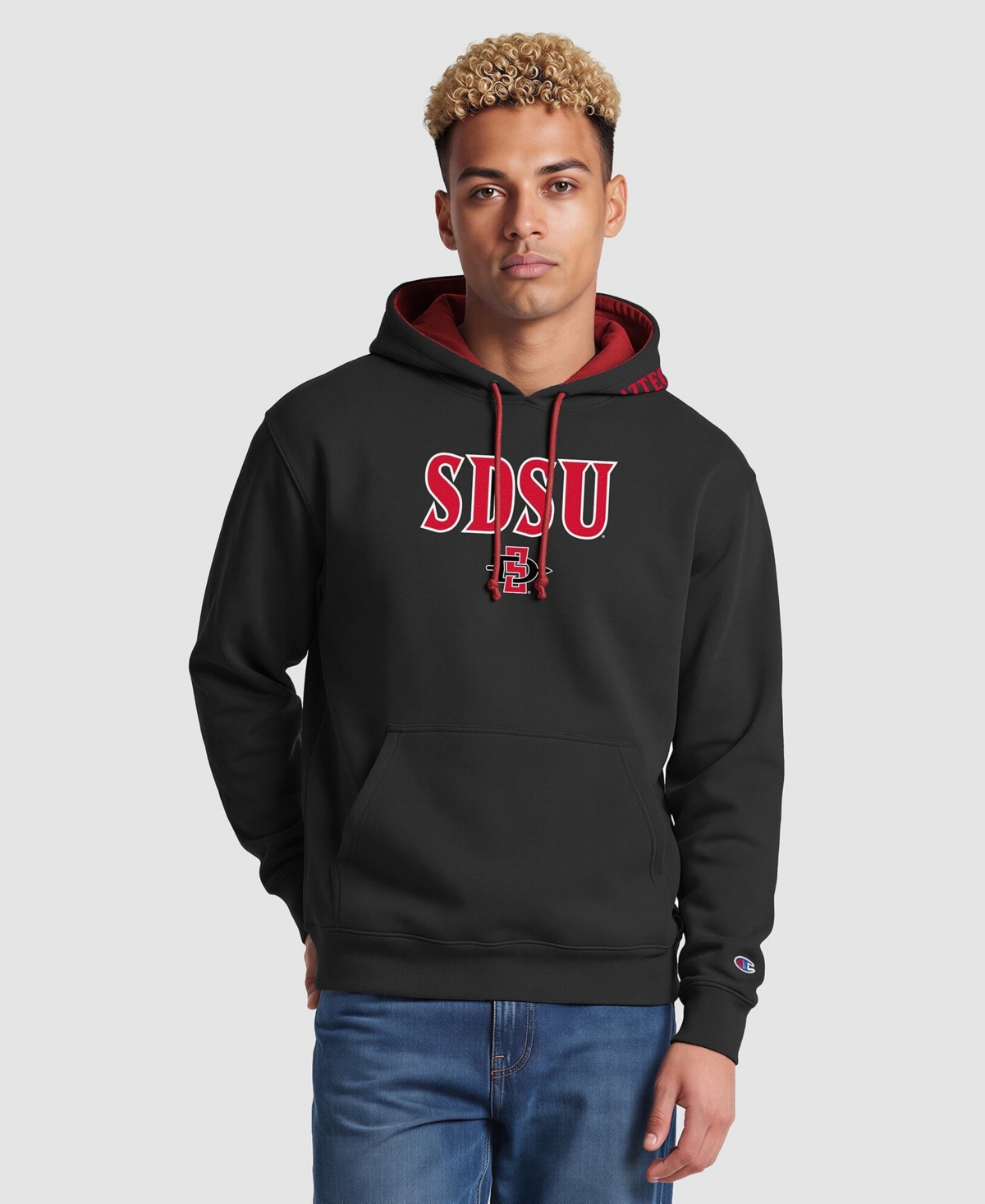Champion Men's Black/Red San Diego State Aztecs Contrast Hoodie - Black, Red