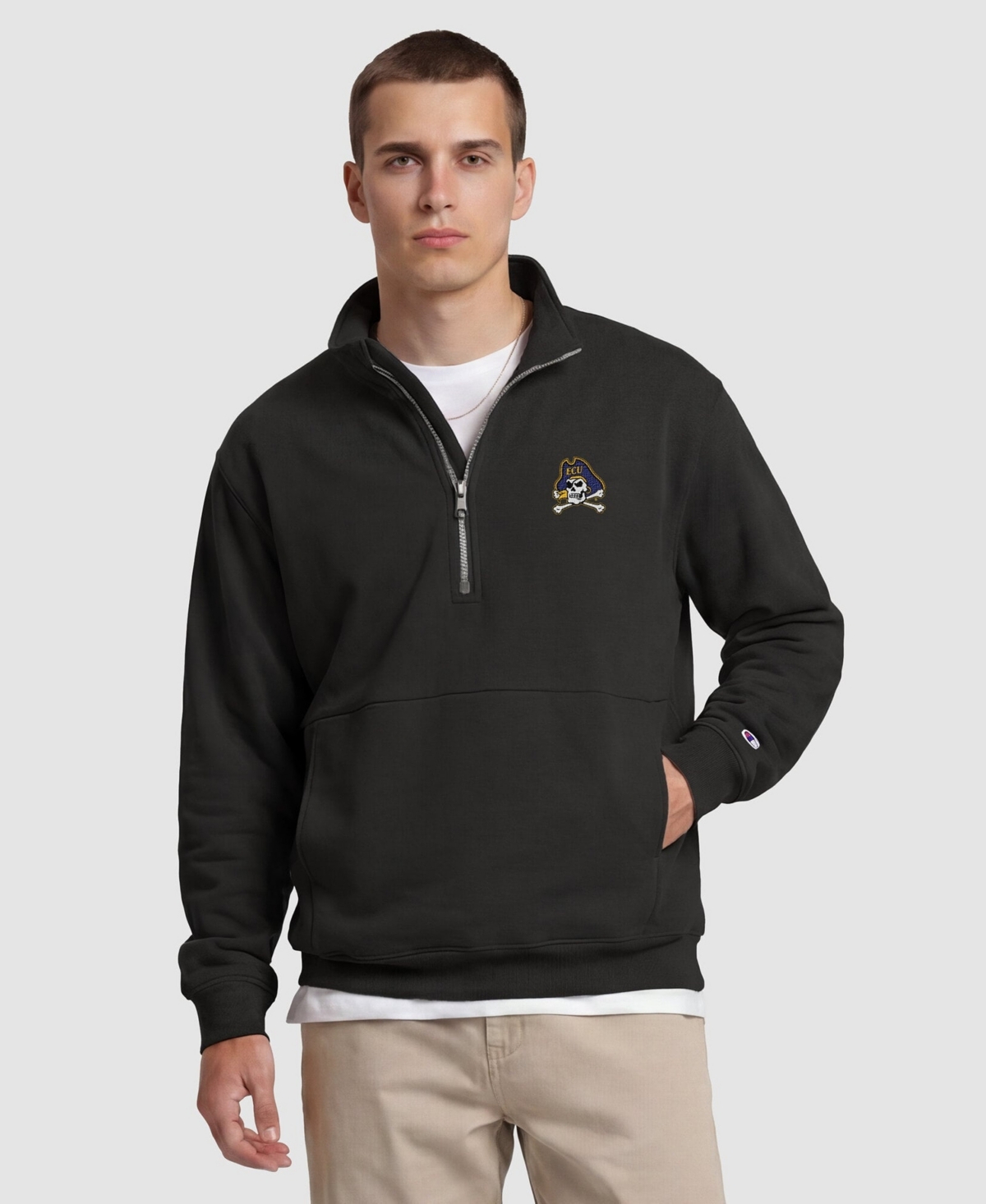 Champion Men's Black Ecu Pirates Quarter-Zip Fleece Pullover - Black, Purple