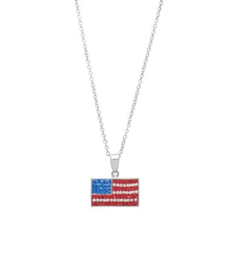 Silver-Tone Crystal Multi-Stone American Flag Pendant Necklace