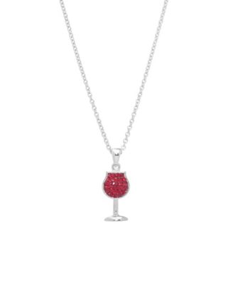 Silver-Tone Crystal Red Wine Glass Pendant Necklace