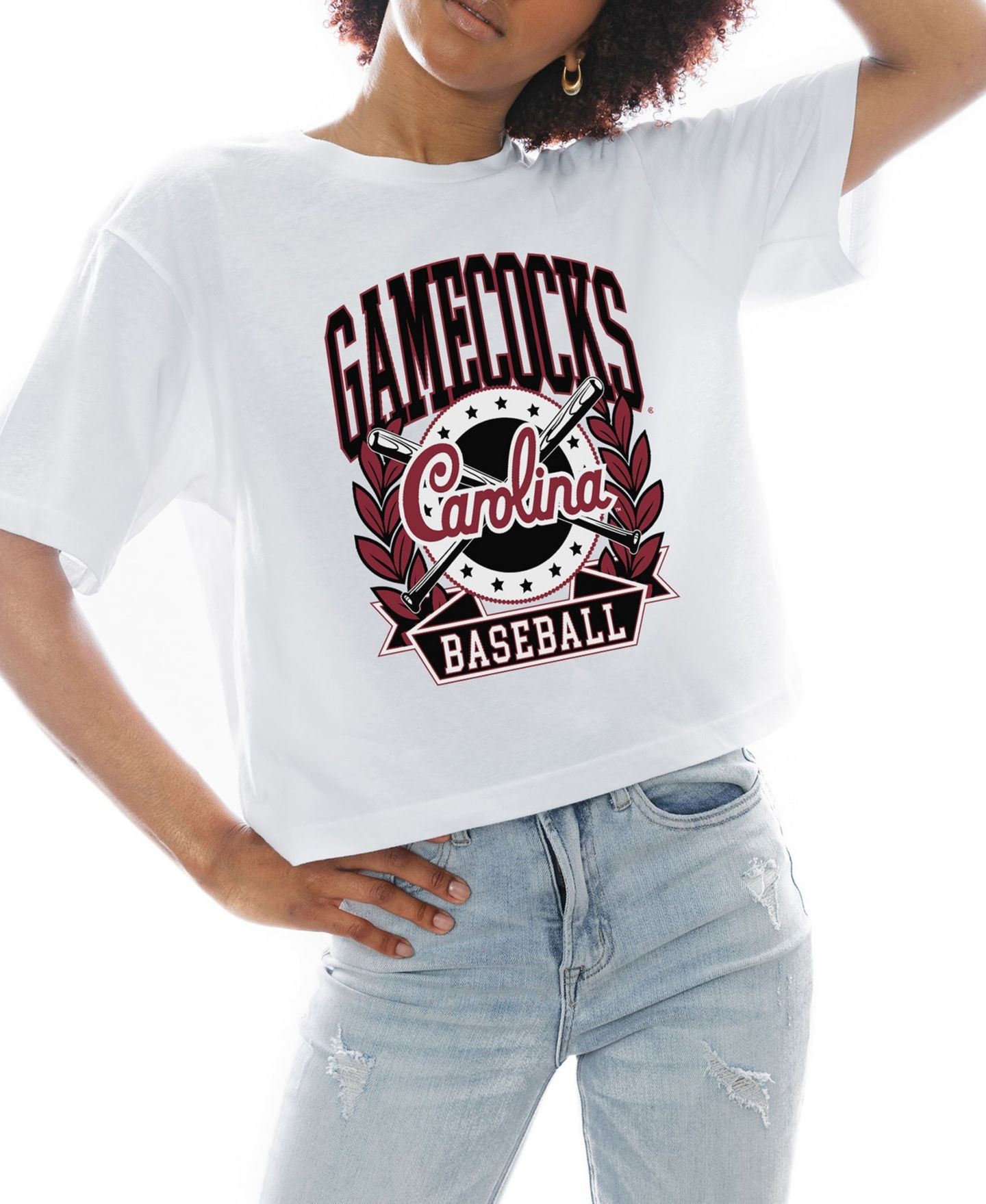 Женская футболка Gameday Couture White South Carolina Gamecocks Baseball Boxy Fit Cropped — фото 1