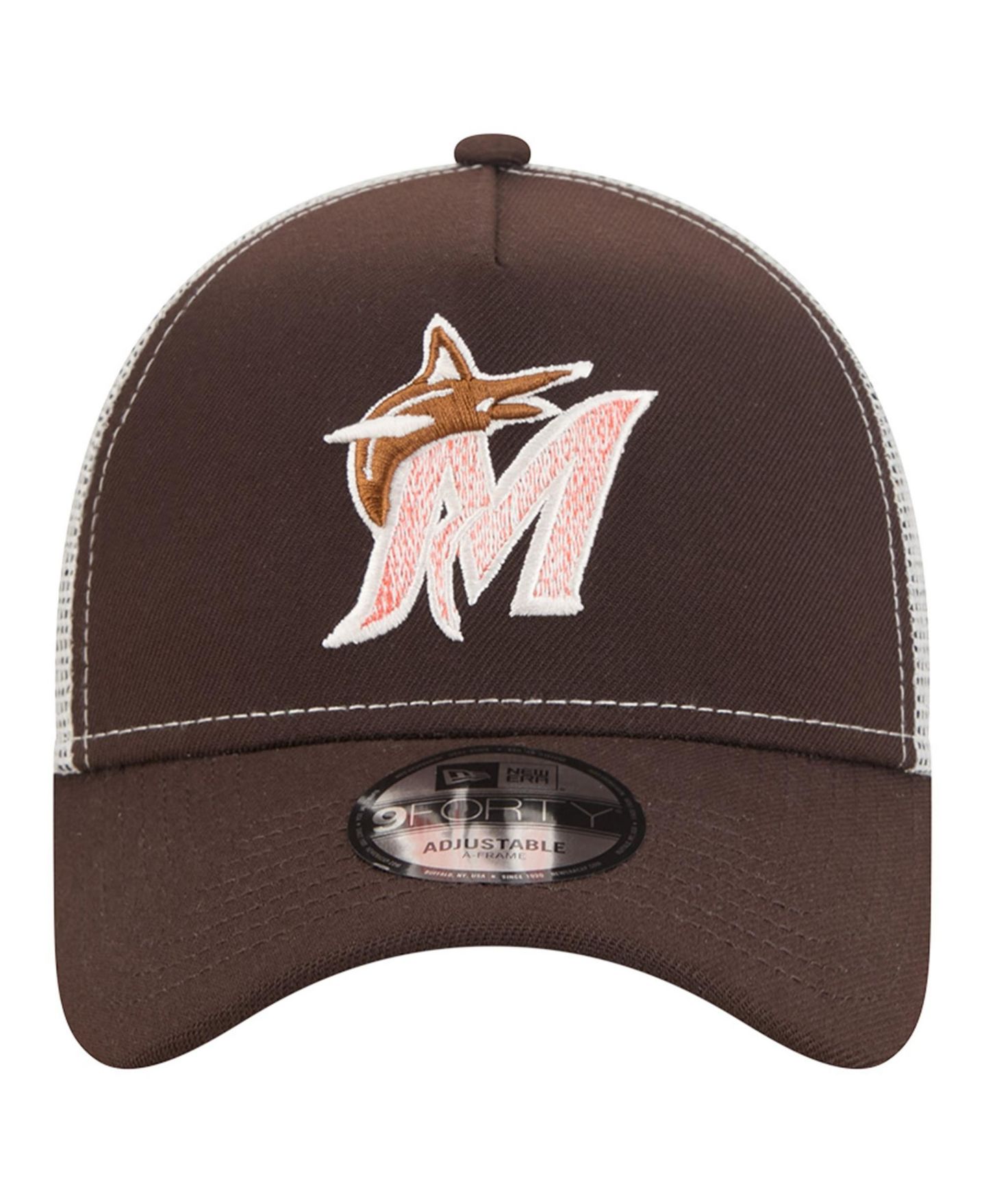 Мужская кепка New Era Brown Miami Marlins Pumpkin Spice 9FORTY A-Frame Adjustable Trucker Hat — фото 2