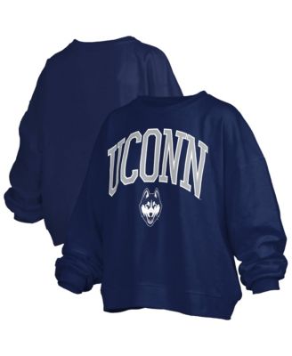Women's Navy UConn Huskies Oversized Janise Arch Over Logo Fleece Sweatshirt