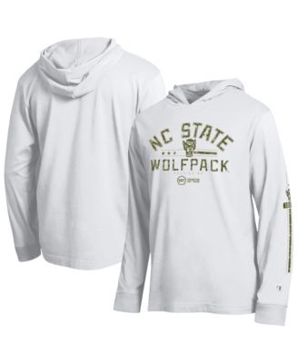 Men's White NC State Wolfpack Operation Hat Trick Sleeve Line Hooded Long-Sleeve T-Shirt