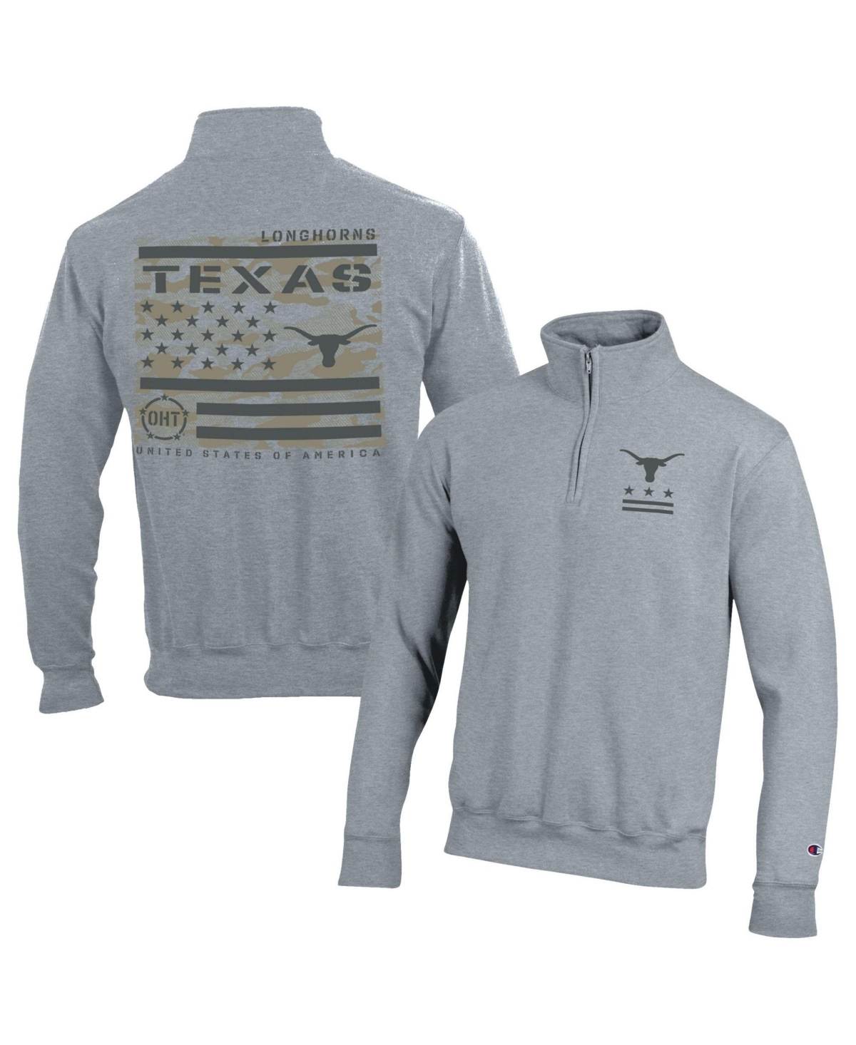 Champion Men's Heather Gray Texas Longhorns Operation Hat Trick Flag Powerblend Fleece Quarter-Zip Pullover - Heather Gray