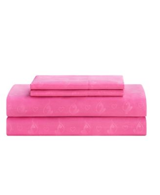 Heart Cat Stamp Embossed 4-Piece Sheet Set, Twin