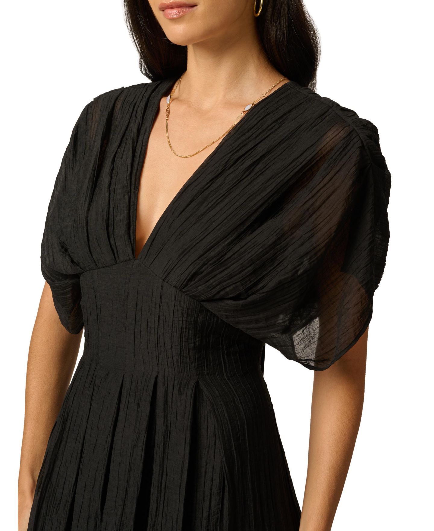 Женское платье Adrianna Papell Crinkle Organdy A-Line Little Black Midi, цвет: Чёрный — фото 3
