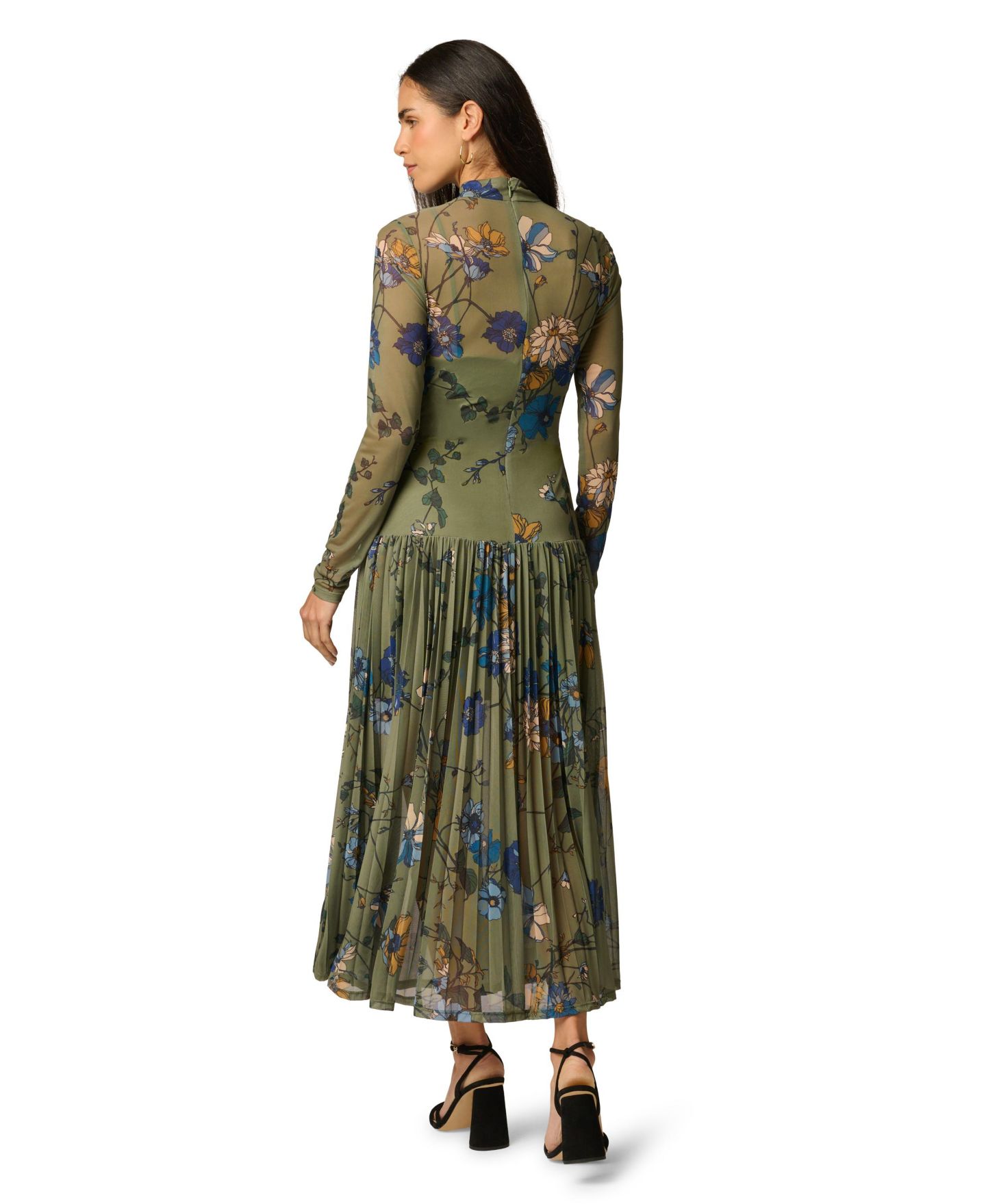 Женское платье Adrianna Papell Floral-Print Mock Neck Ankle, цвет: Оливковый разноцветный — фото 5
