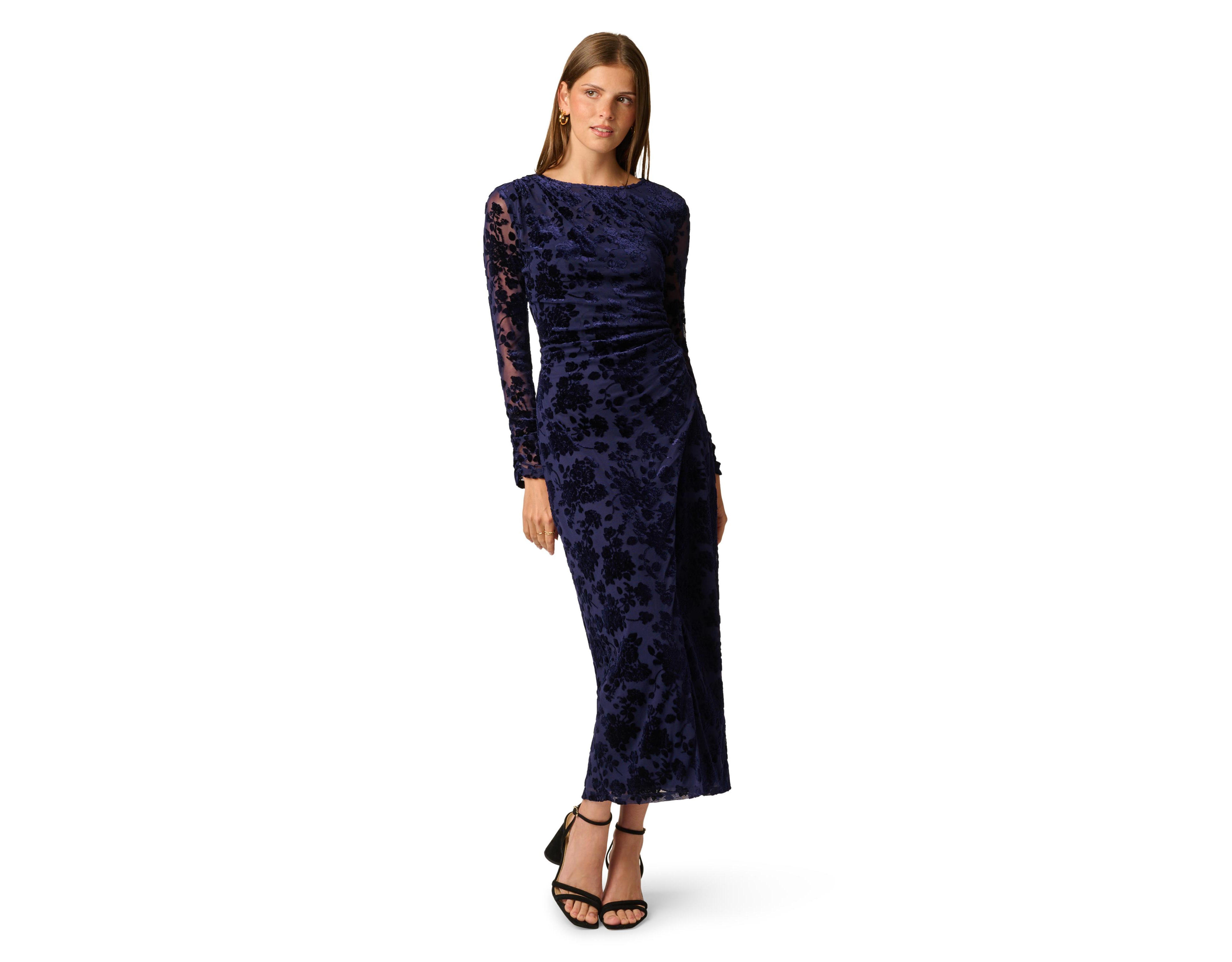 Adrianna Papell Women's Long-Sleeve Ruched Floral-Print Dress