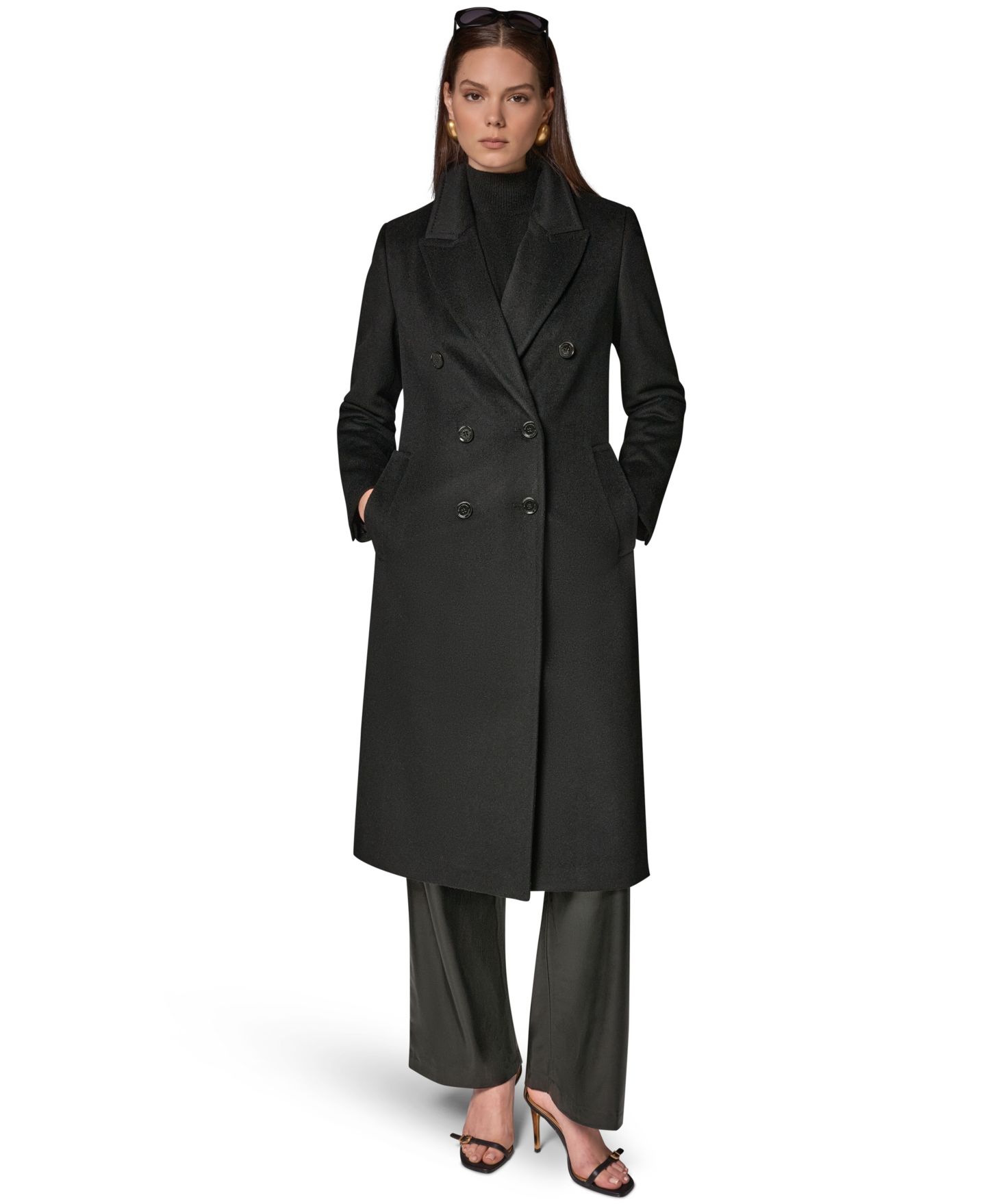 Женское пальто Donna Karan New York Double-Breasted Long Wool-Cashmere Blend, цвет: Вишнёвый — фото 14
