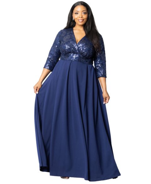 Женское платье Kiyonna Plus Size Paris Pleated Sequin Gown, цвет: Тёмно-синий