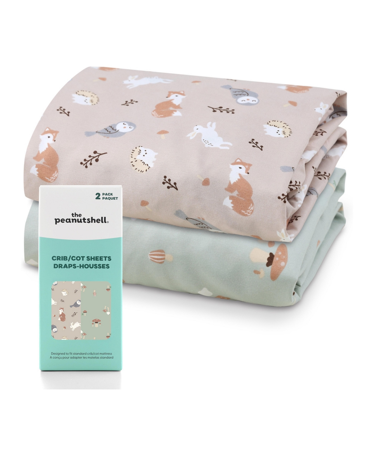The Peanutshell Woodland Story Crib Sheet for Baby Boys and Girls, 2-Pack
