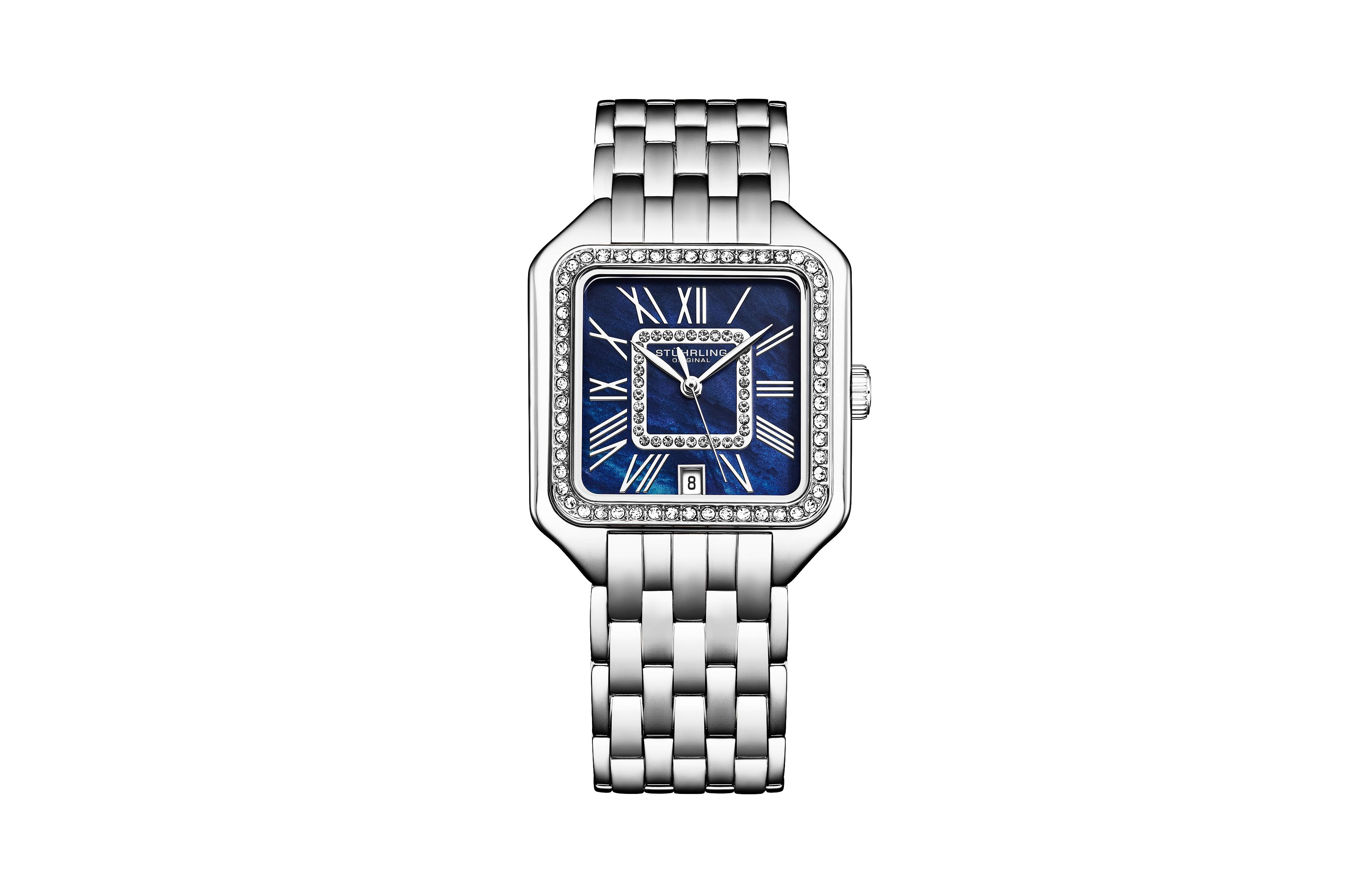 Stuhrling Valencia 4067 Women s Quartz Watch, 32mm Square Crystal Bezel, Stainless Steel Bracelet