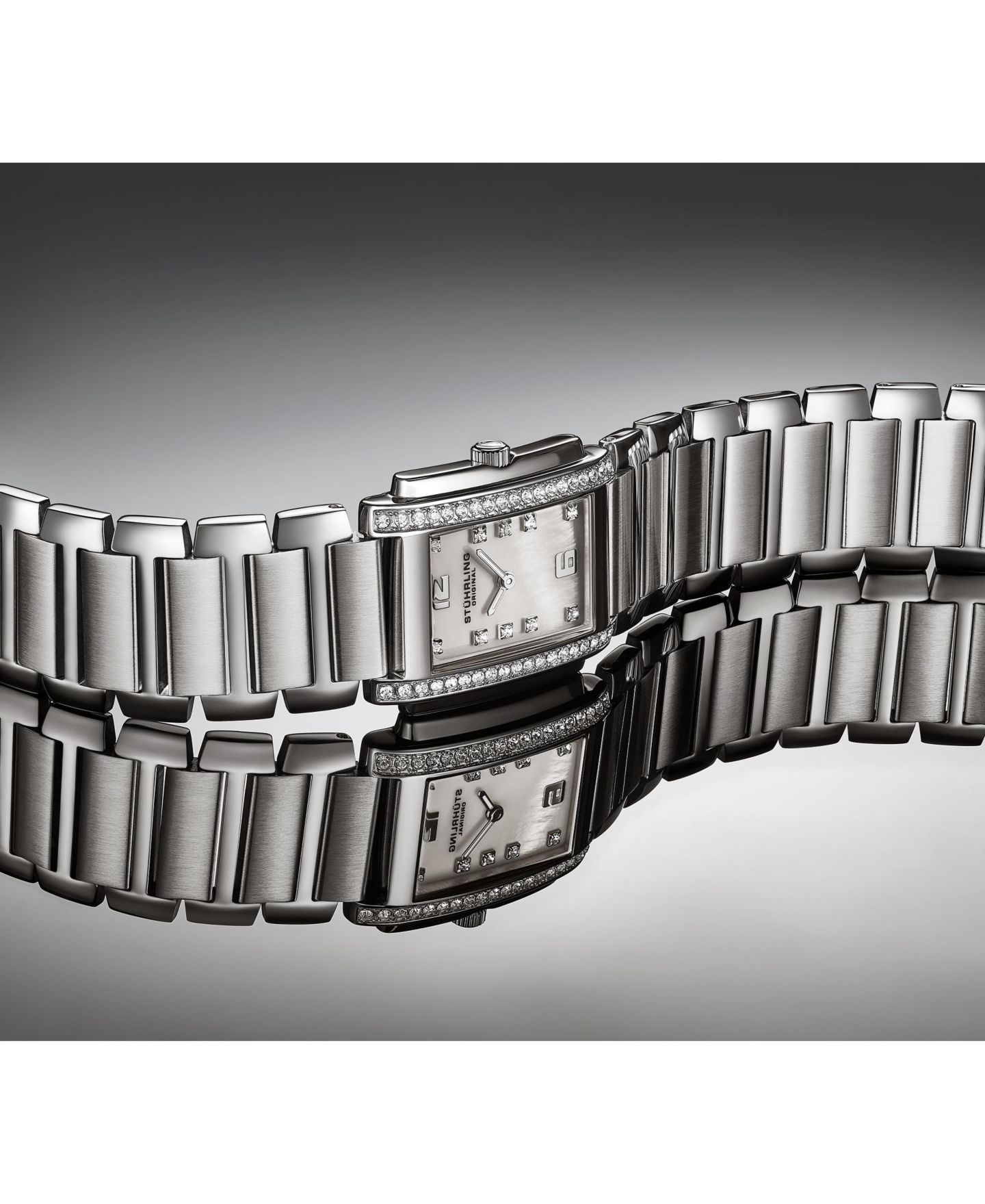 Женские часы Stuhrling Serafine 4089.1 Rectangular Quartz Watch, Mother-of-Pearl Dial & Swarovski Crystal Bezel, цвет: Белый — фото 3