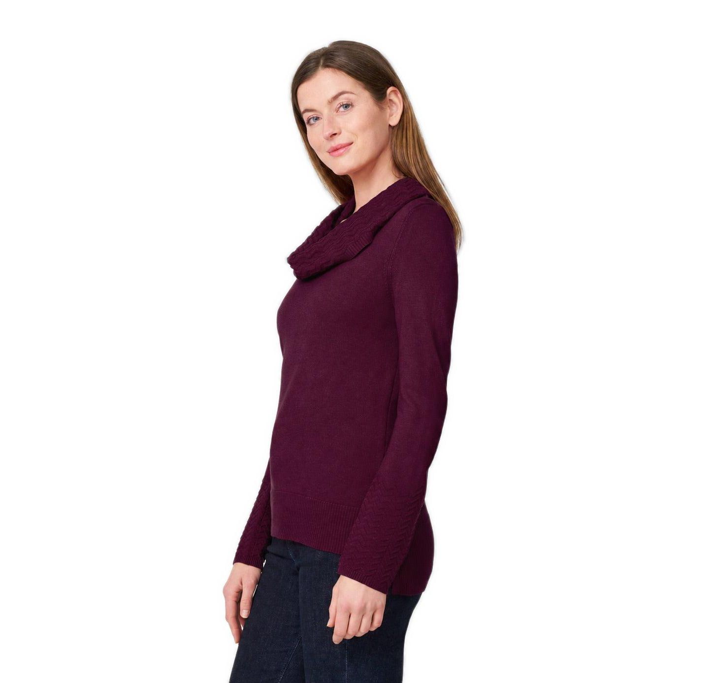 Женский свитер Melissa Paige Petite Chevron-Trimmed Cowl-Neck, цвет: Каберне красный — фото 2
