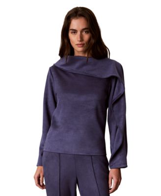 Women's Boat Neck Long-Sleeve Asymmetrical Pullover