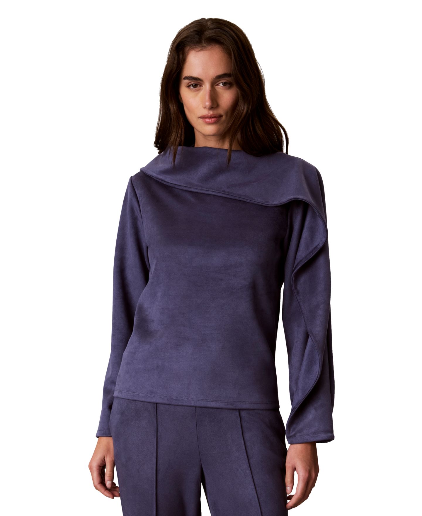Женский свитер Calvin Klein Boat Neck Long-Sleeve Asymmetrical Pullover, цвет: Nightshade — фото 1
