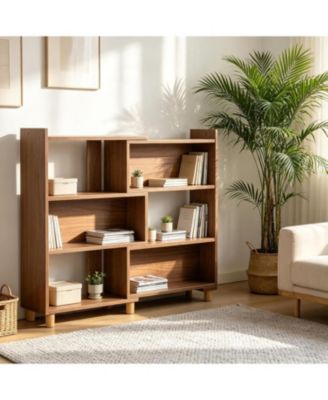 Rotating Bookshelf, Expandable Modular Bookcase with Handle, Cube Storage