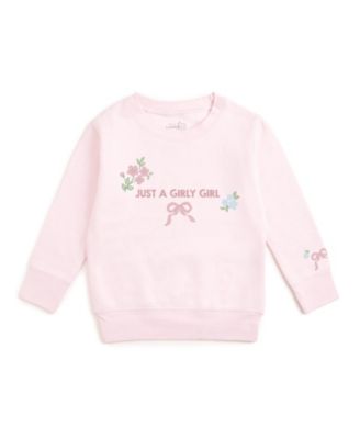Girls' 4-16 Bow Trellis Floral and Bow Crewneck Sweatshirt