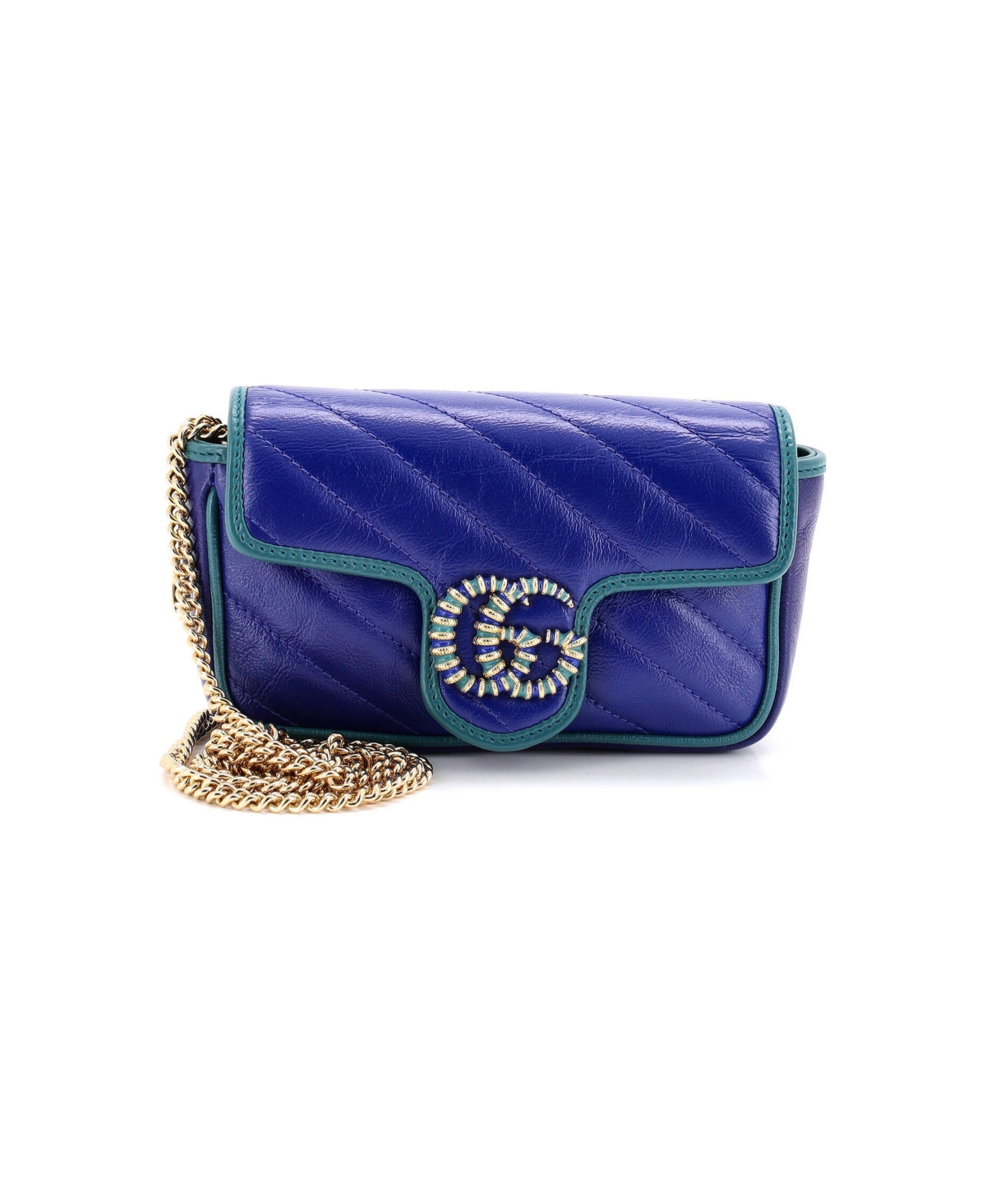 Pre-Owned Gucci Super Mini Gg Marmont Flap Bag Diagonal Quilted Leather - Blue