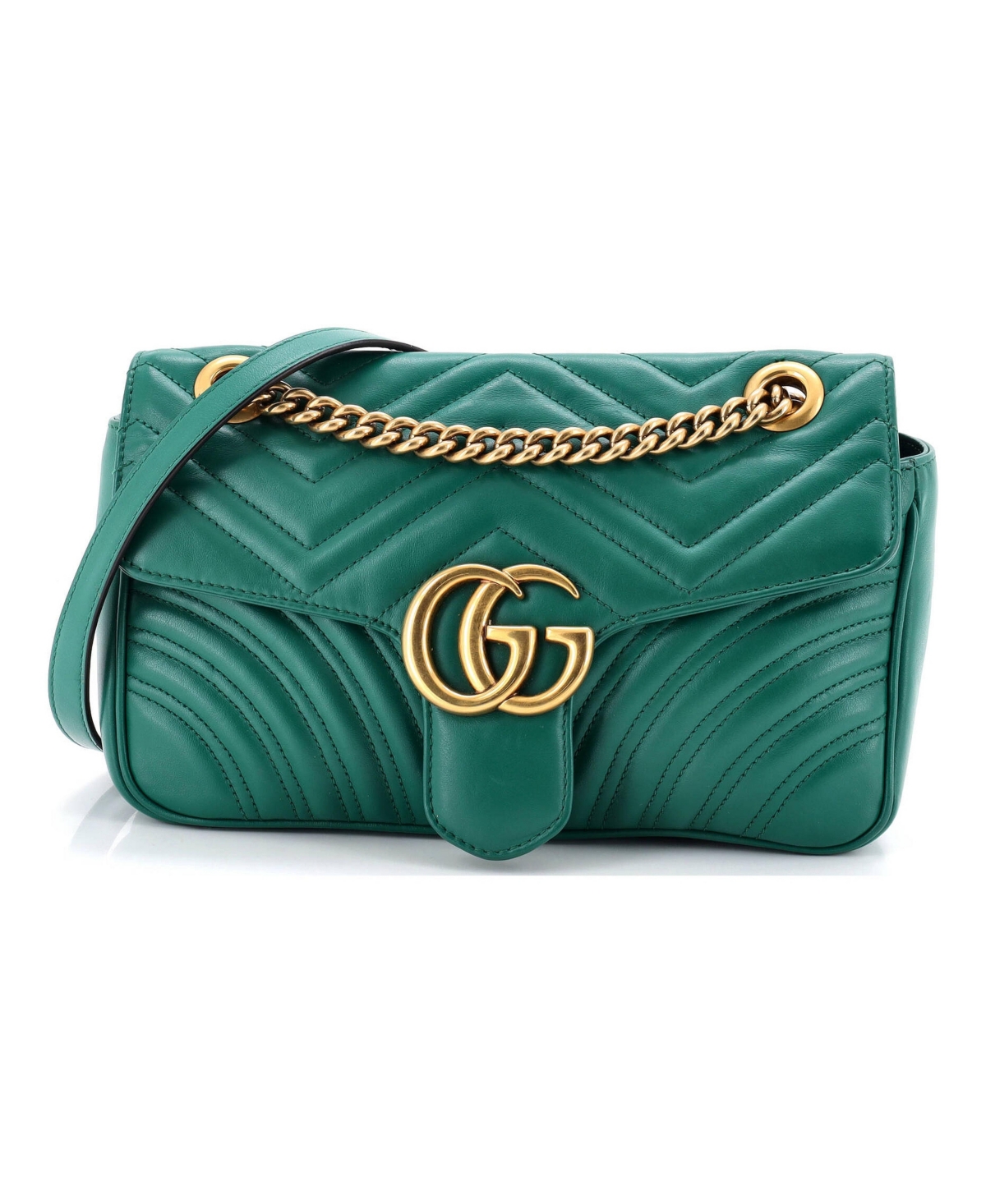 Pre-Owned Gucci Small Gg Marmont Flap Bag Matelasse Leather - Green