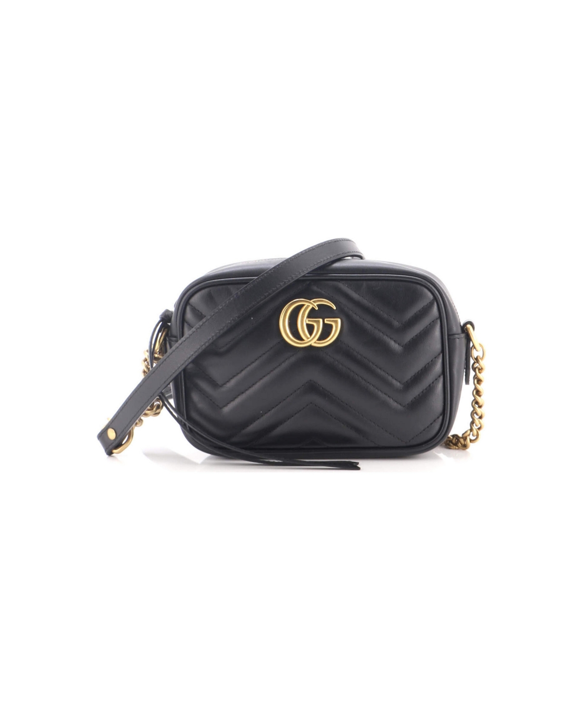 Pre-Owned Gucci Mini Gg Marmont Shoulder Bag Matelasse Leather - Black