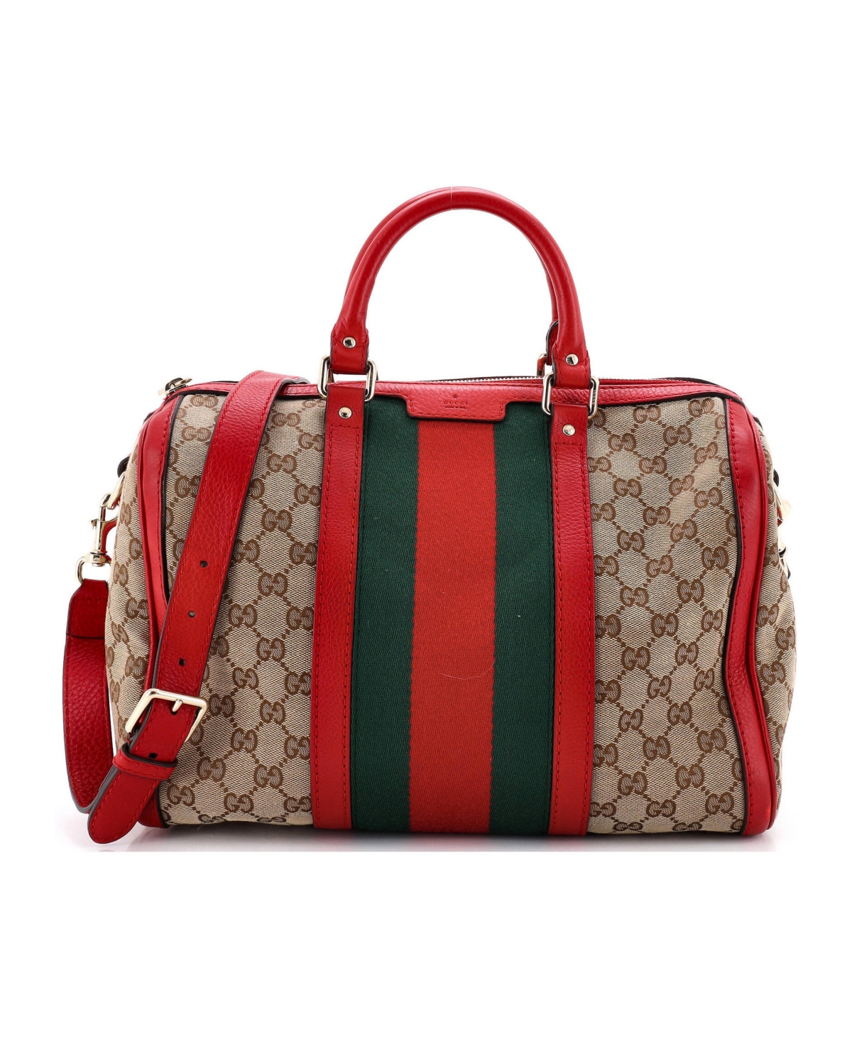 Pre-Owned Gucci Medium Vintage Web Boston Bag Gg Canvas - Red