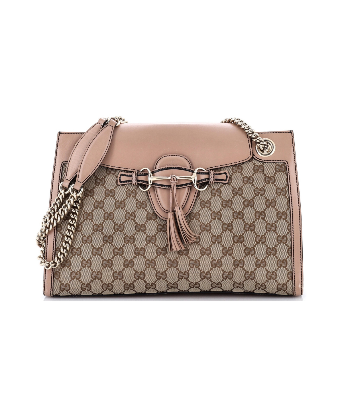 Pre-Owned Gucci Large Emily Chain Flap Shoulder Bag Gg Canvas and Leather - Natural