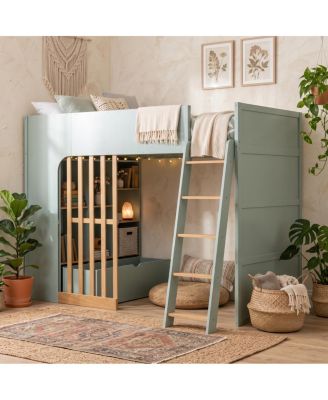 Twin Loft Bed with Shelves and Ladder, Oak