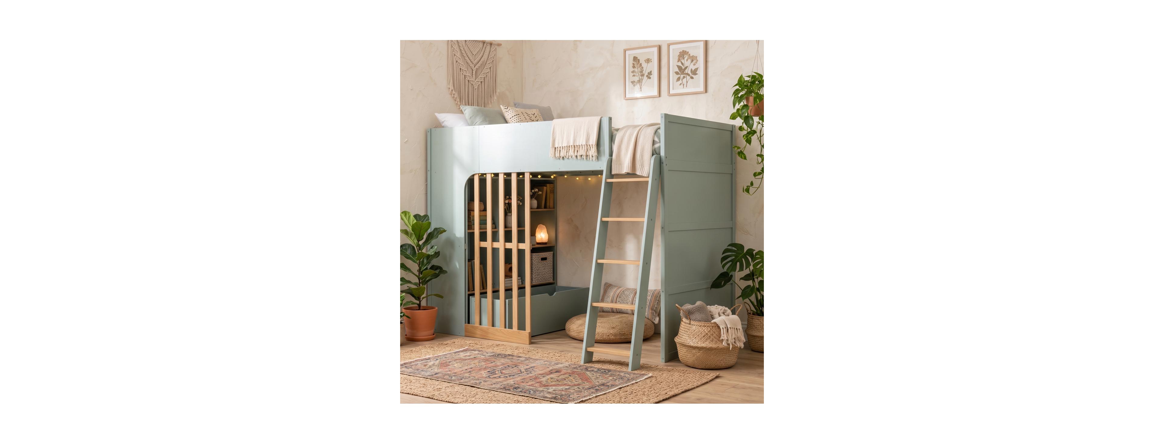 Streamdale Furniture Twin Loft Bed with Shelves and Ladder, Oak