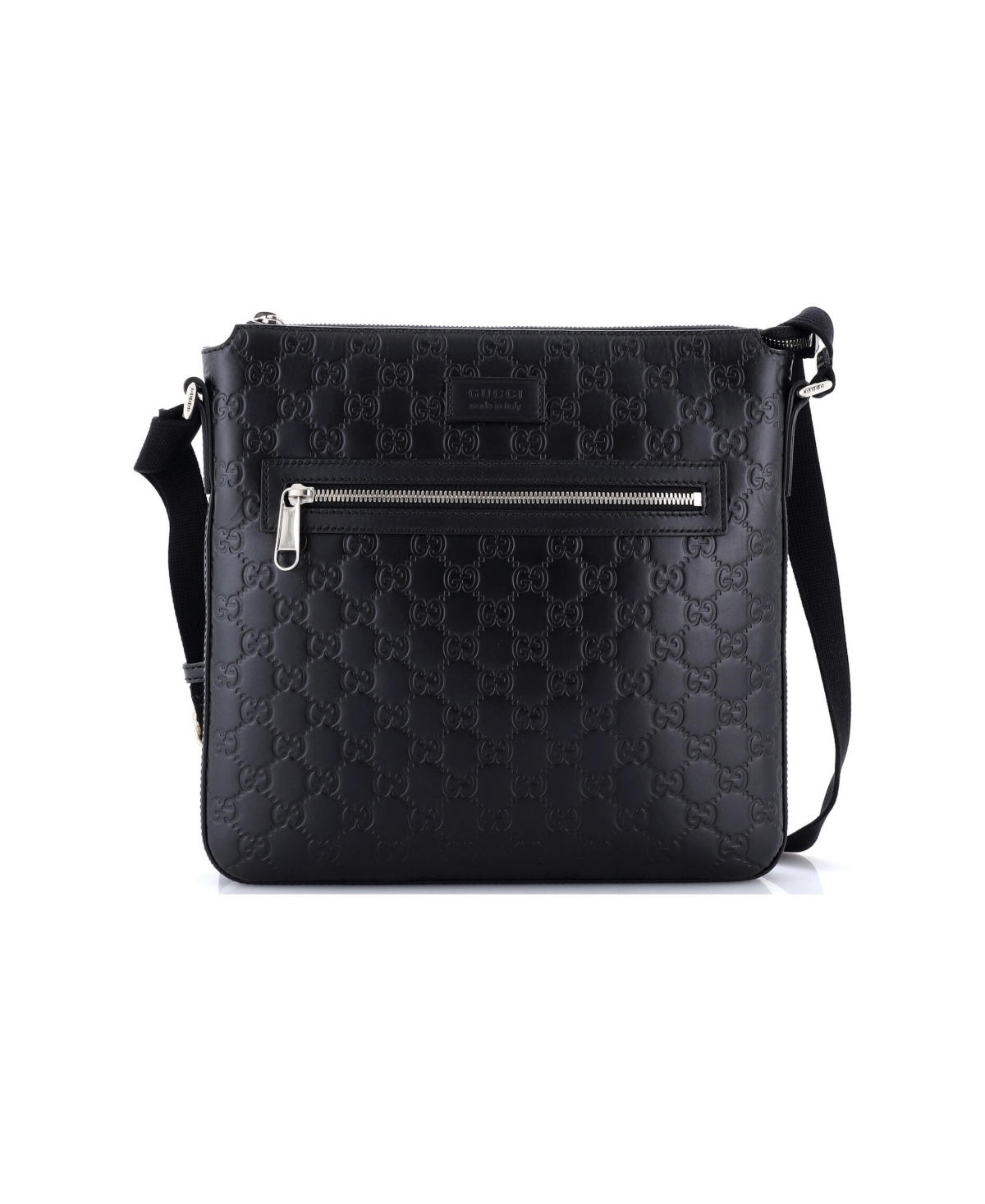Pre-Owned Gucci Medium Signature Zip Messenger Bag Guccissima Leather - Black