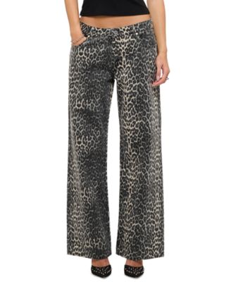 Juniors' 99 Baggy Leopard Print Wide-Leg Mid-Rise Jeans