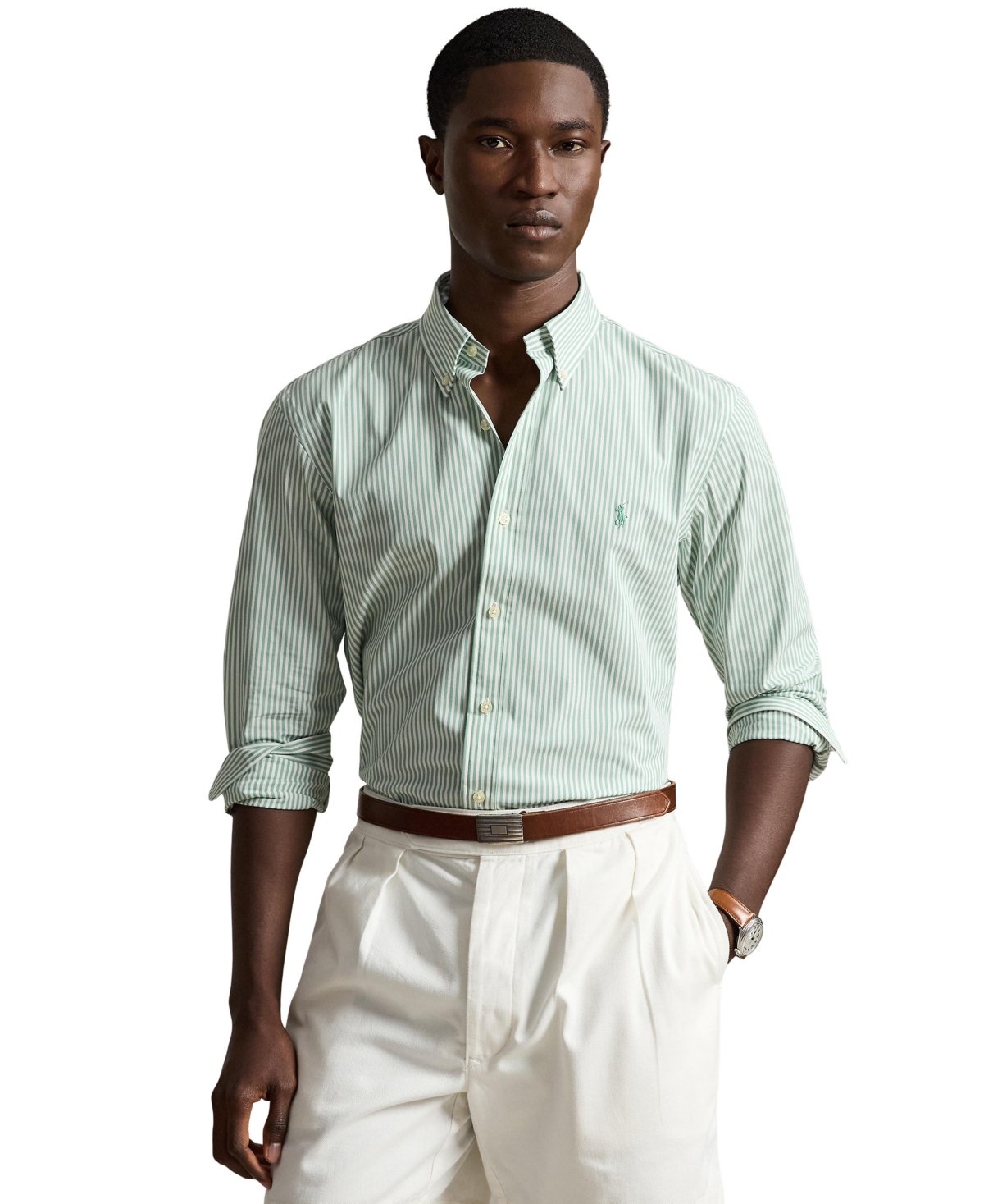 Polo Ralph Lauren Men's Big & Tall Poplin Sport Shirt In 4655ae Faded Mint White