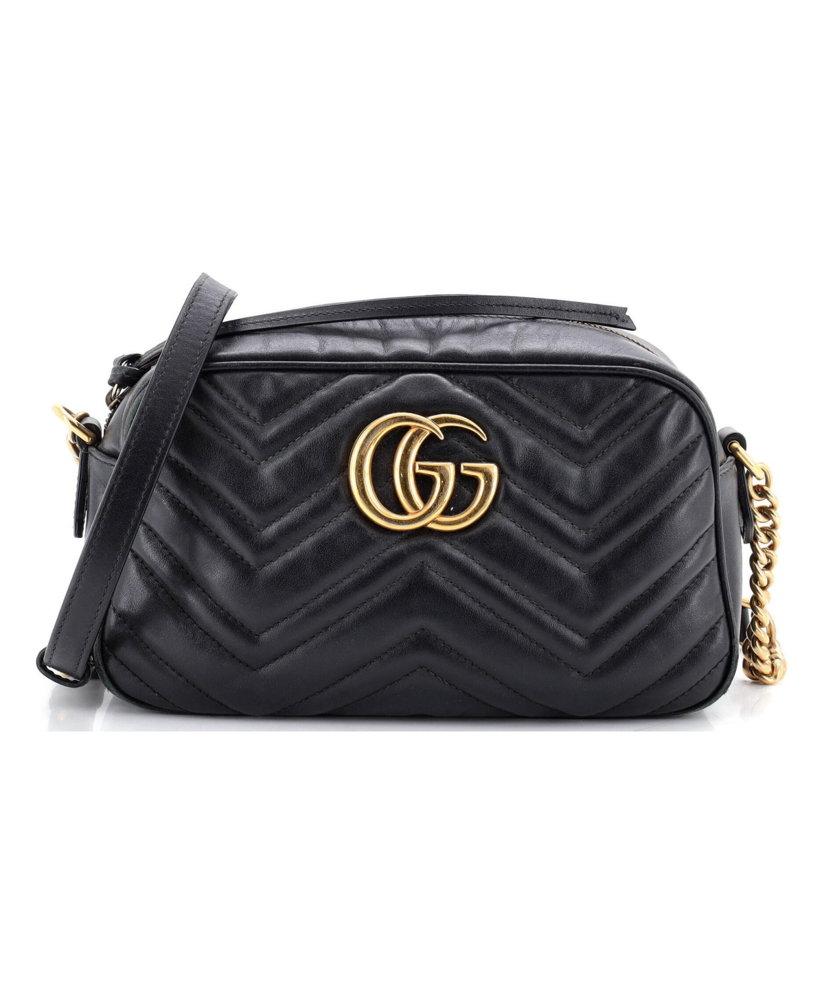 Pre-Owned Gucci Small Gg Marmont Shoulder Bag Matelasse Leather - Black