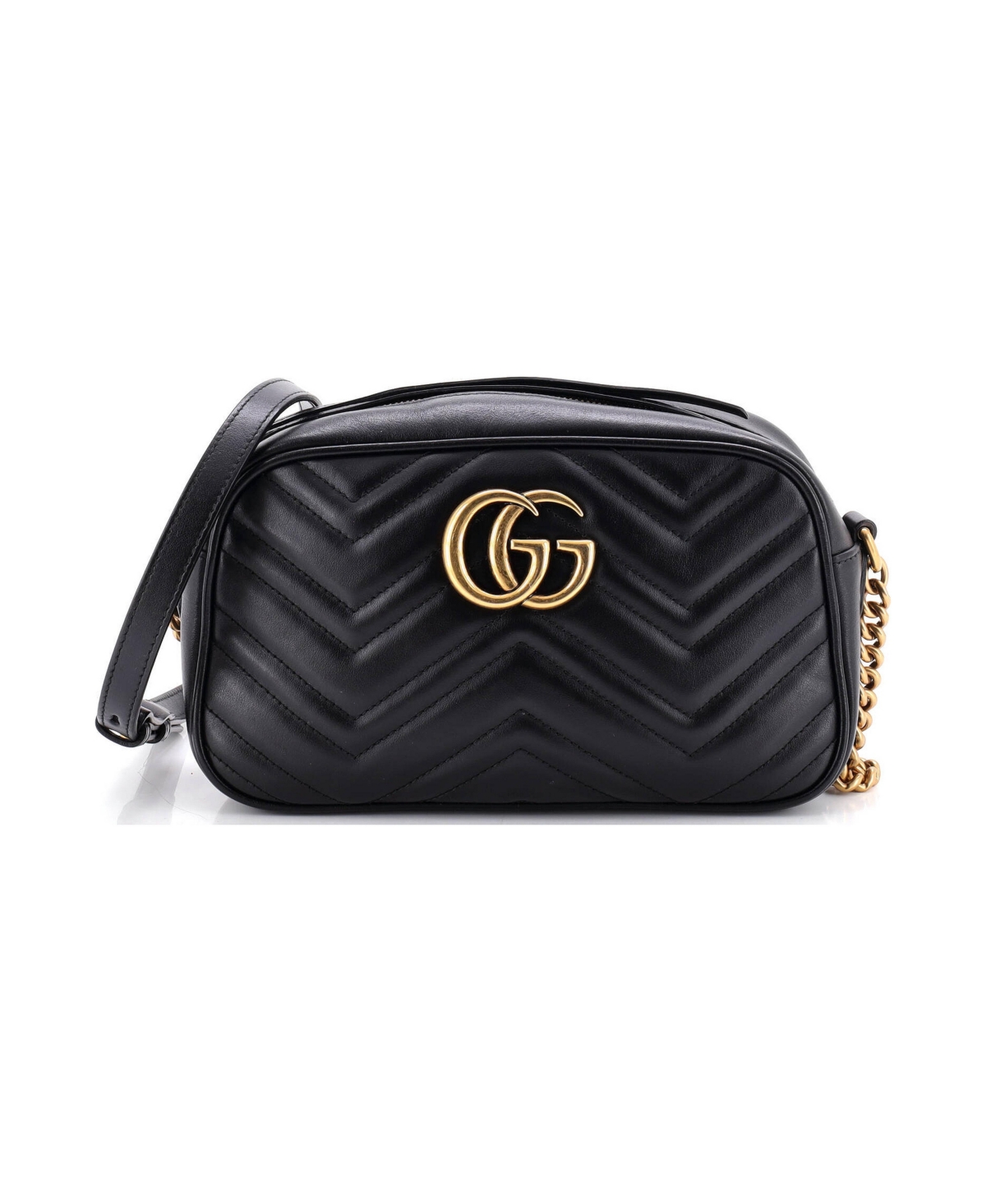 Pre-Owned Gucci Small Gg Marmont Shoulder Bag Matelasse Leather - Black