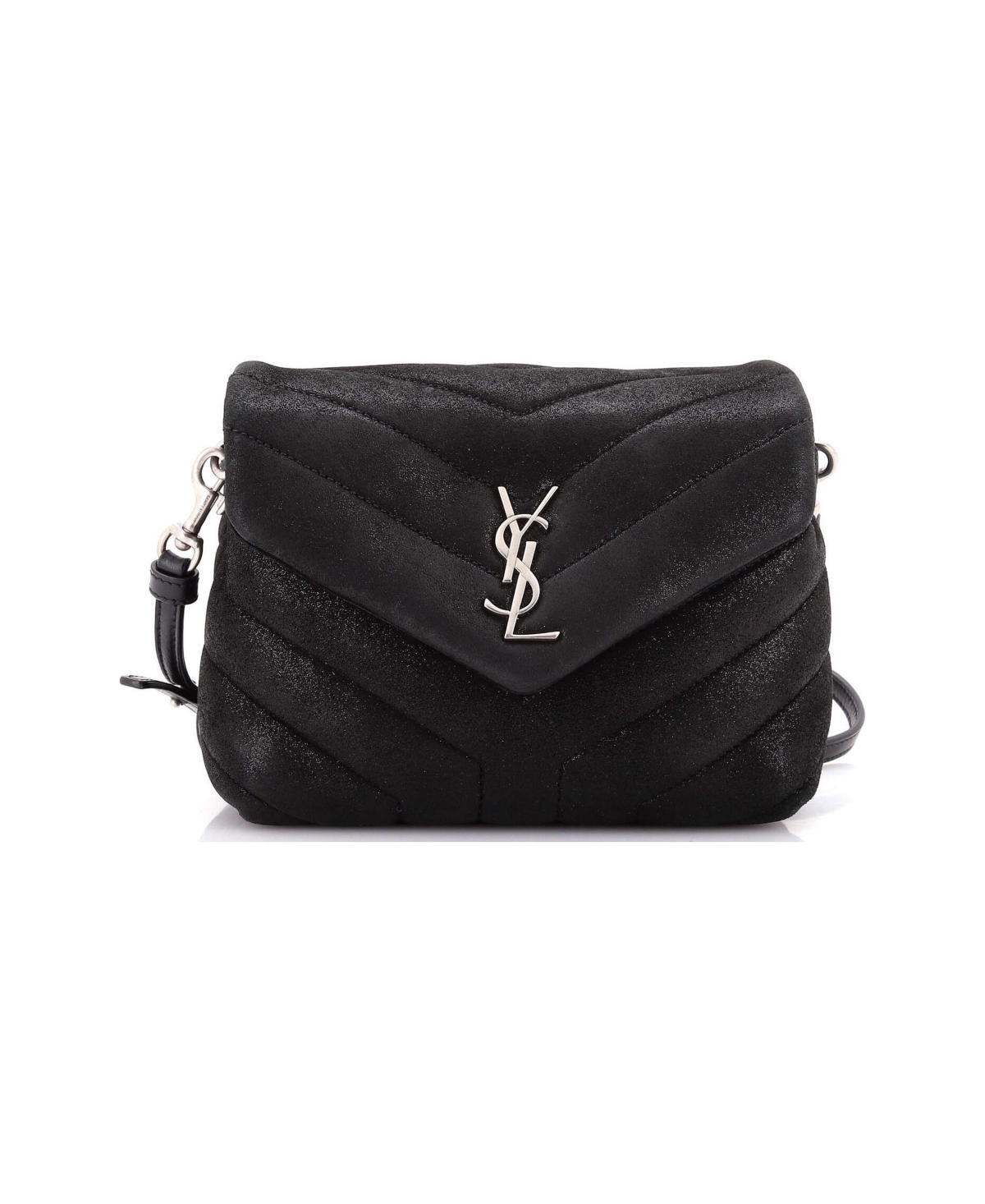 Pre-Owned Saint Laurent Toy Loulou Shoulder Bag Matelasse Chevron Glittered Suede - Black