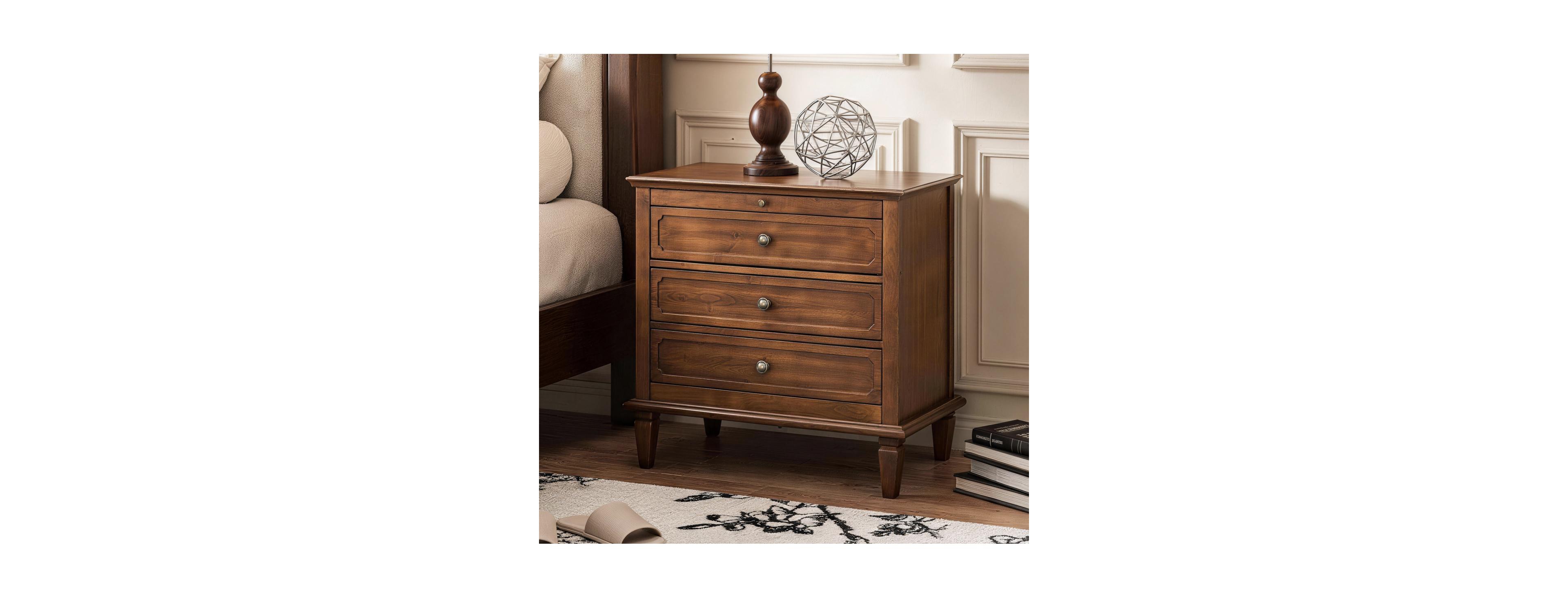 Streamdale Furniture Farmhouse 3-Drawer Nightstand with Charging Station