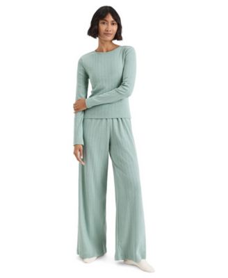 Women's Pointelle Sunset Organic Cotton Long Sleeve Top and Pants, 2-Piece Set