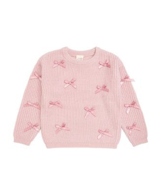 Baby Girls' Satin Bow Long-Sleeve Knit Sweater