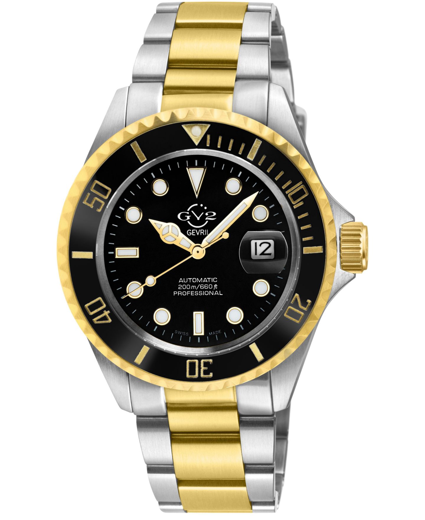 Мужские часы GV2 by Gevril Swiss Automatic Two toned SS Ipyg 316L Stainless Steel Bracelet Watch, цвет: Серебряный — фото 1