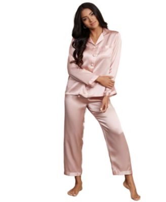 Women's Long Sleeve Button-Up Satin Pajama Set
