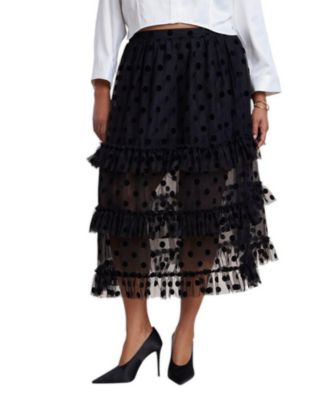Plus Size Polka-Dot Tiered-Ruffle Midi Skirt