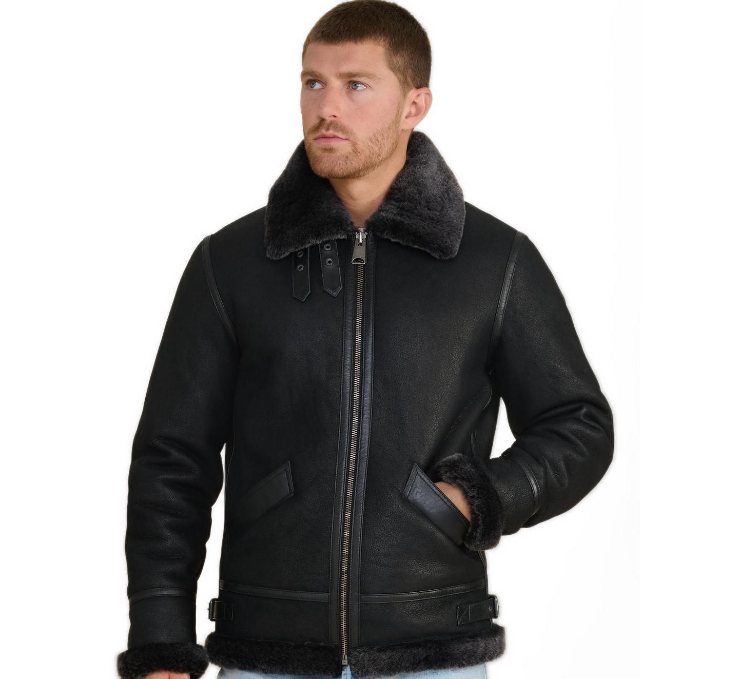 Мужская куртка Furniq UK Shearling Aviator, цвет: Чёрный — фото 1