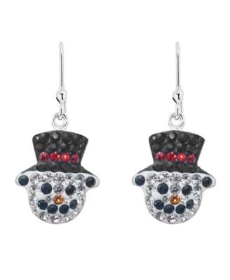 Pave Crystal Snowman Wire Drop Earrings set in Sterling Silver