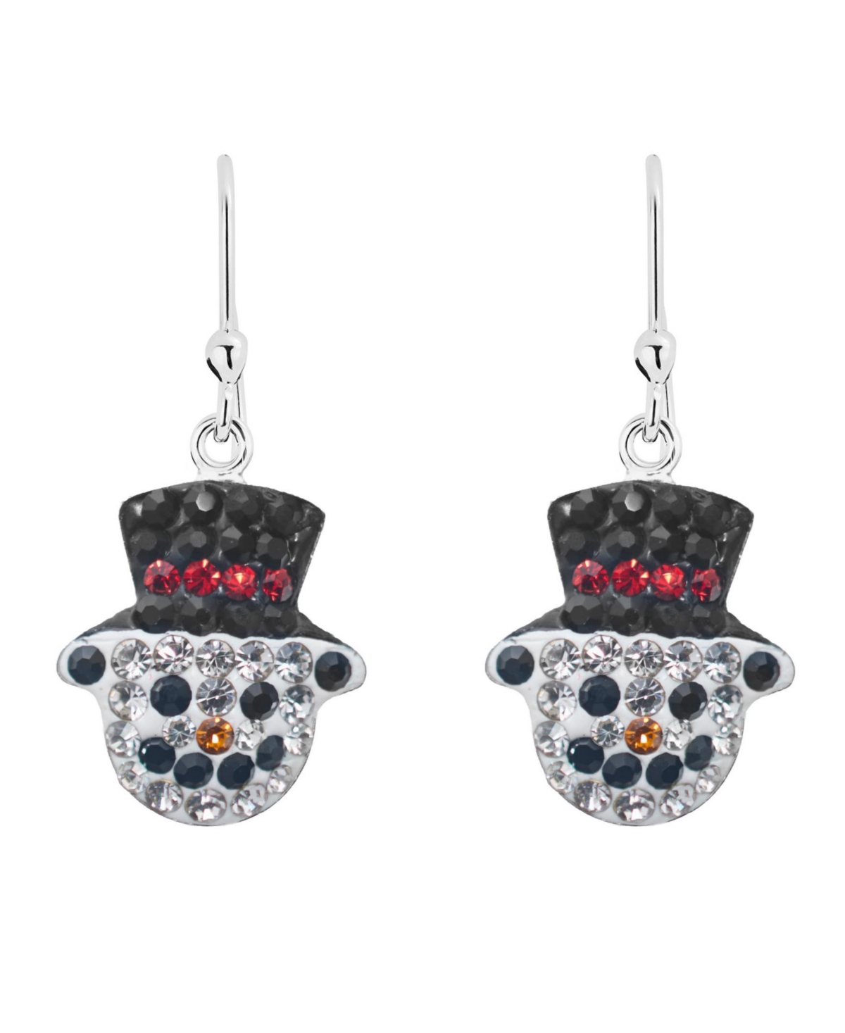 Pave Crystal Snowman Wire Drop Earrings set in Sterling Silver - BLACK/WHITE